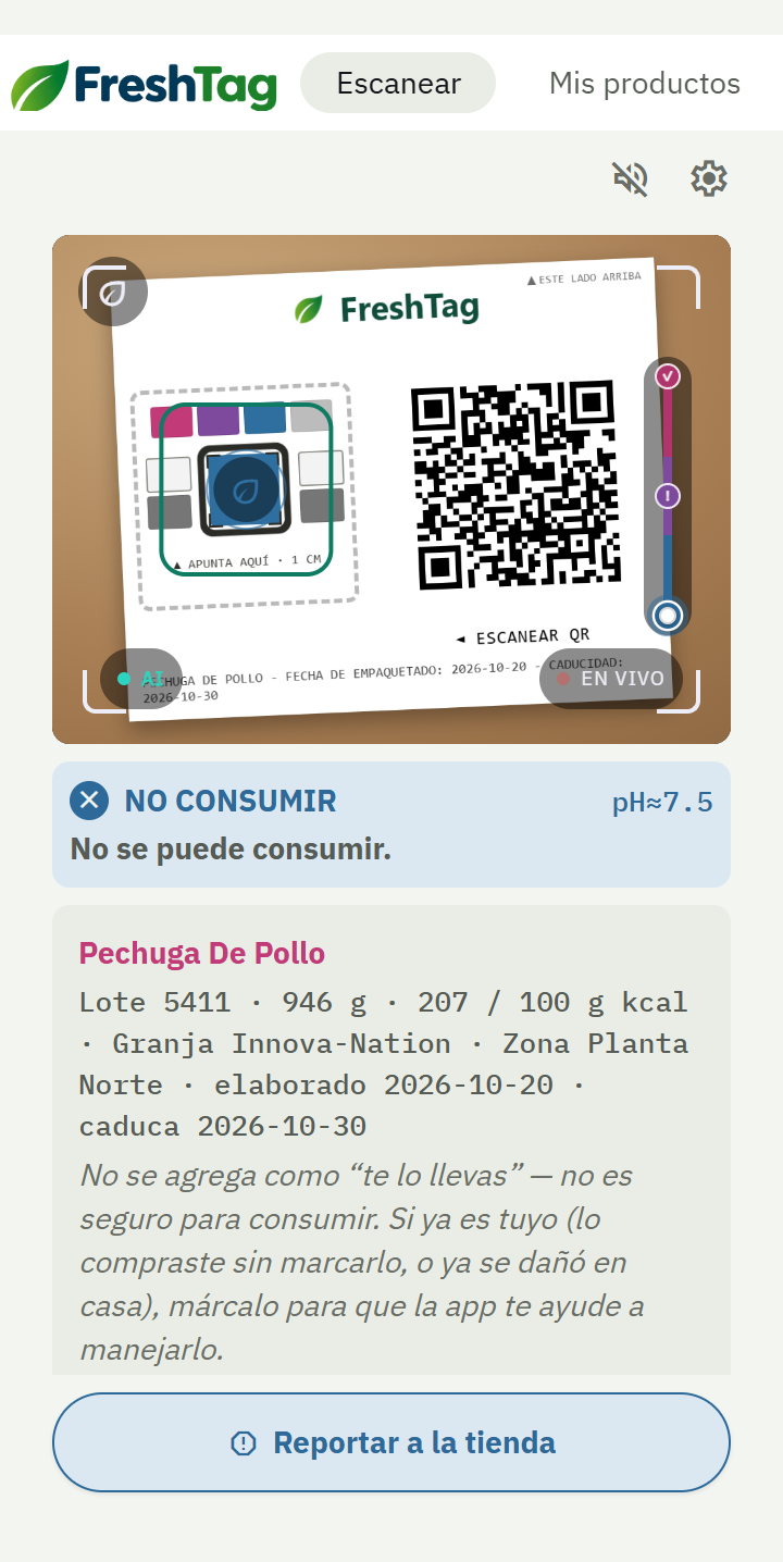 Captura de pantalla de "Escanear" en la app FreshTag